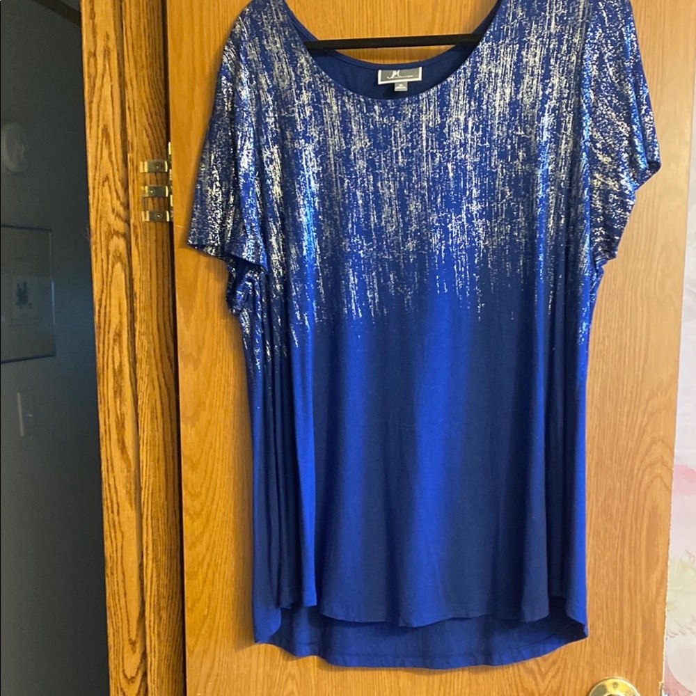 JM Collection Blue Sequin Blouse